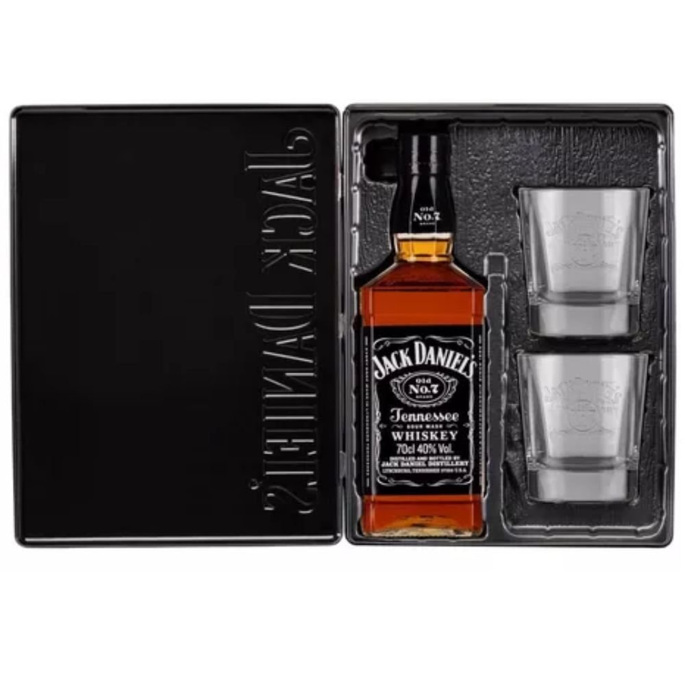 Jack Daniels N7 + 2 Vasos Originales, Estuche Metálico