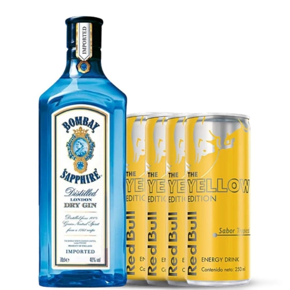 Pack Tropical Gin - Bombay London Dry 750ml + 4x Red Bull Yellow 250cc